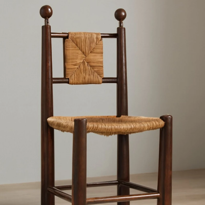 

Woven Rattan and Wood Chair, Mid Century Modern Style Lounge Dining Chair, Vintage Solid Wood Frame with Cane Backrest