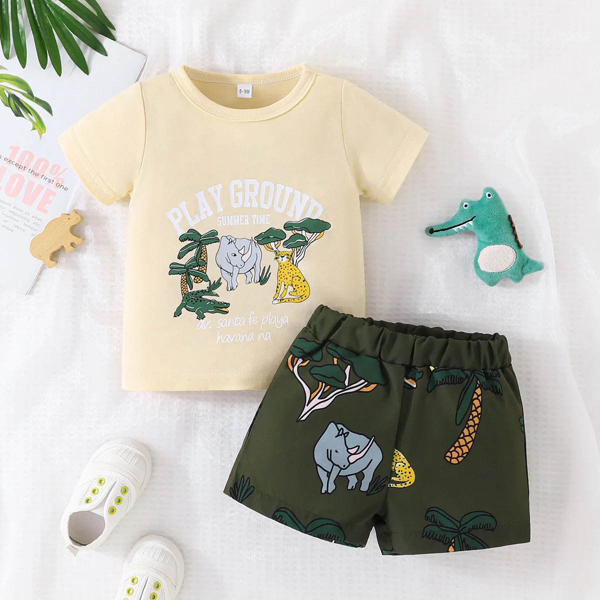 

2024 New Baby Clothes Sets Short Sleeve O Neck Print Animals Shorts 2 Piece Sets Designer Casual Girls Clothes Sets 6M-4T