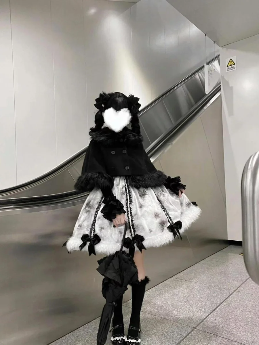 

Зимнее пальто в китайском стиле в стиле ретро, плащ с принтом, юбка с бантом, комплект футболок в стиле Лолиты, длинная молния, полиэстер