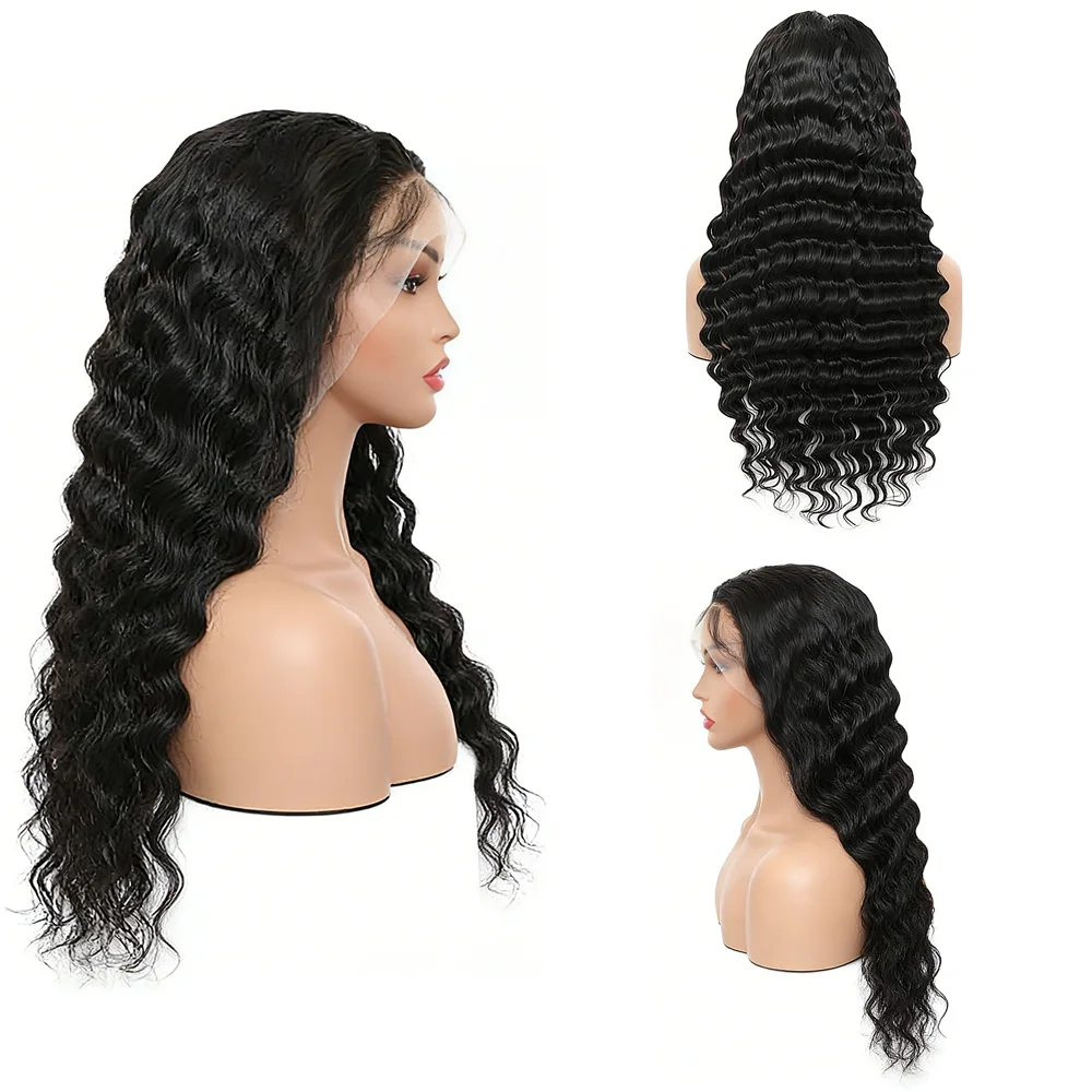 

13×4 Lace Frontal Wig Loose Deep Wave Long Wavy Natural Black Heat Resistant Synthetic Wig Natural Looking For Women Daily Wear