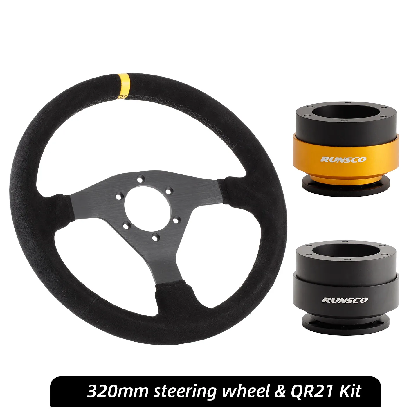 320mm Flat Suede Steering Wheel Rims & QR21 Kit for PC Sim Racing Drift Game Controller Runsco