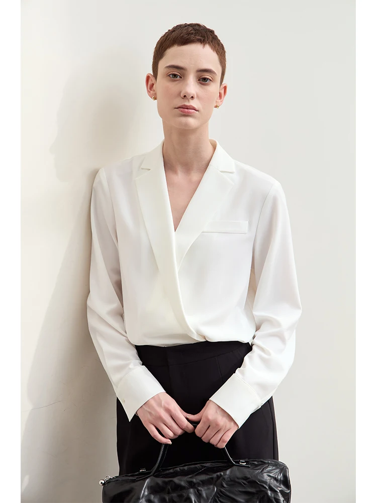 Amii Minimalism 2024 New Autumn Shirt for Women Long-sleeve Commuter Blazer Collar Loose Chiffon Shirt French Niche Top 12443087