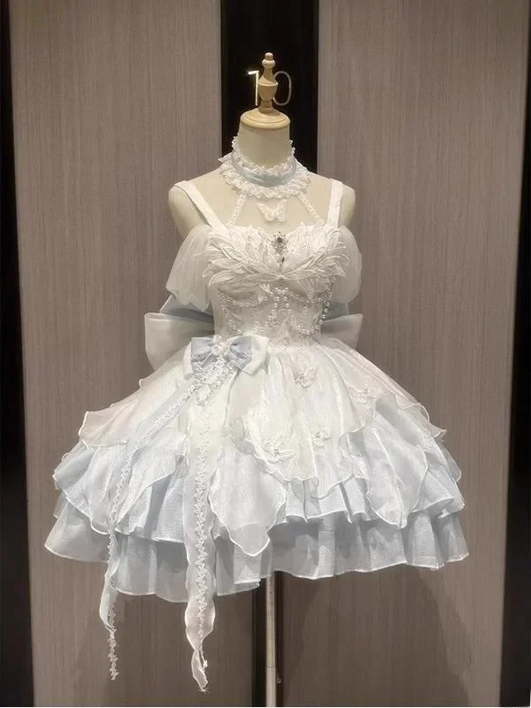

Lolita Skirt Thin Flash Lolita Birthday Coming of Age Ceremony Pettiskirt Blue and White Swan Princess Sle Dress 2025 Hot Sale