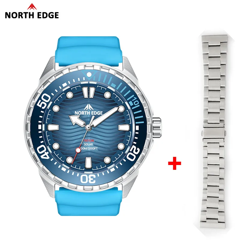 Nuevo Reloj de Buceo NORTH EDGE TRITON con Energía Solar para Hombre, Relojes de Cuarzo de Lujo para Hombre, Caja de Acero Inoxidable 316L, Resistente al Agua 300M 2026