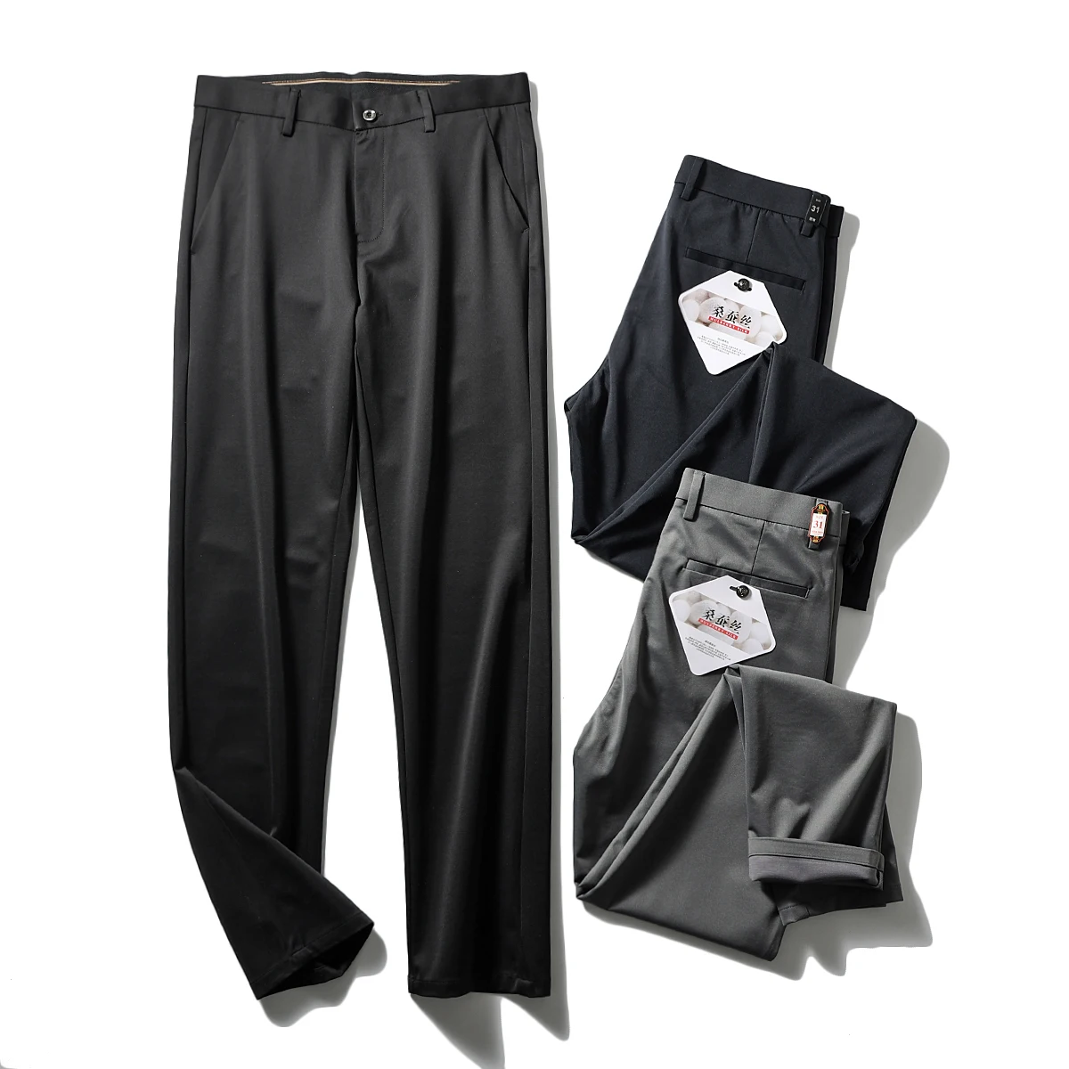 

Silk Nylon Blend Casual Pants Straight Leg Spring Summer Men's Commute Anti-Wrinkle Faionable Urban Sle Long Trousers