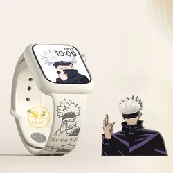 Jujutsu Kaisen Anime Print Satoru Gojo Iwatch Watch Strap Se/4/5/6 Generation Cartoon 38/41/42Mm Silicone Strap Birthday Gift