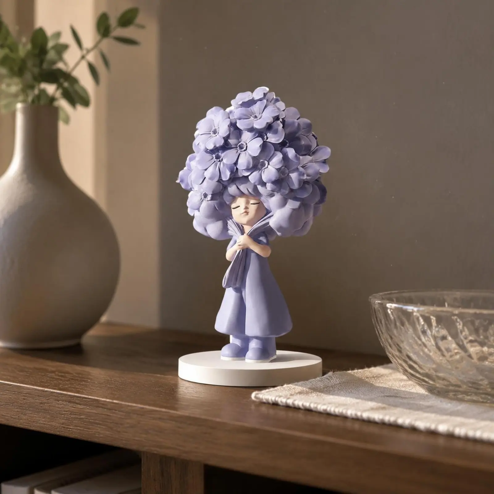 Cute Girl Figurine Gift Idea Floral Girl Ornament Shelf Sitter Figurine Resin Material Home Decor Hand-Painted for Entryway