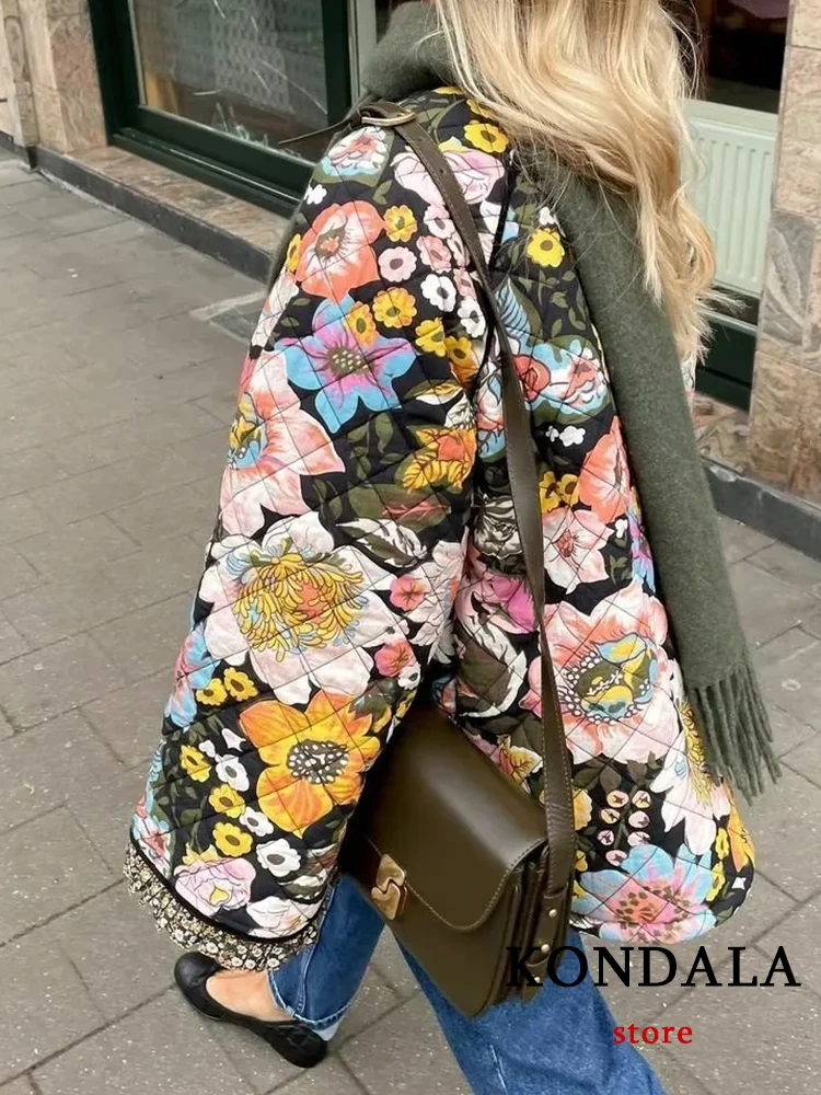 Imagem -03 - Kondala-jaqueta Extragrande com Estampa Vintage para Mulheres Blazer de Manga Comprida Outwear Chique com Renda Floral Streetwear Moda Outono 2023