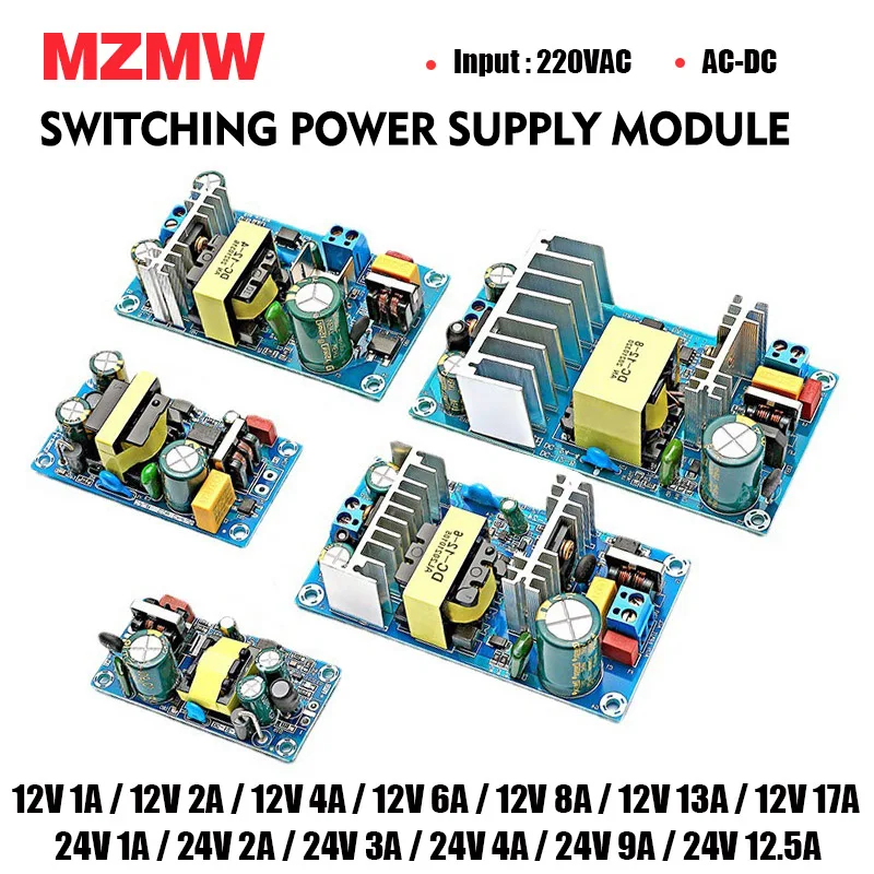 MZMW Isolated Switching Power Supply Module 220V AC to DC 12V 24V 1A 2A 3A 4A 6A 7A 8A 9A 12.5A AIndustrial Bare Board