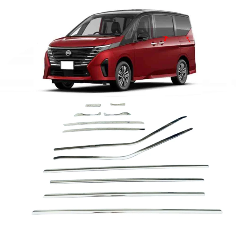 For Nissan Serena C28 2023 +  Stainless steel Bottom lower Window Sill Molding Trim Protector Strip Car Exterior accesorios