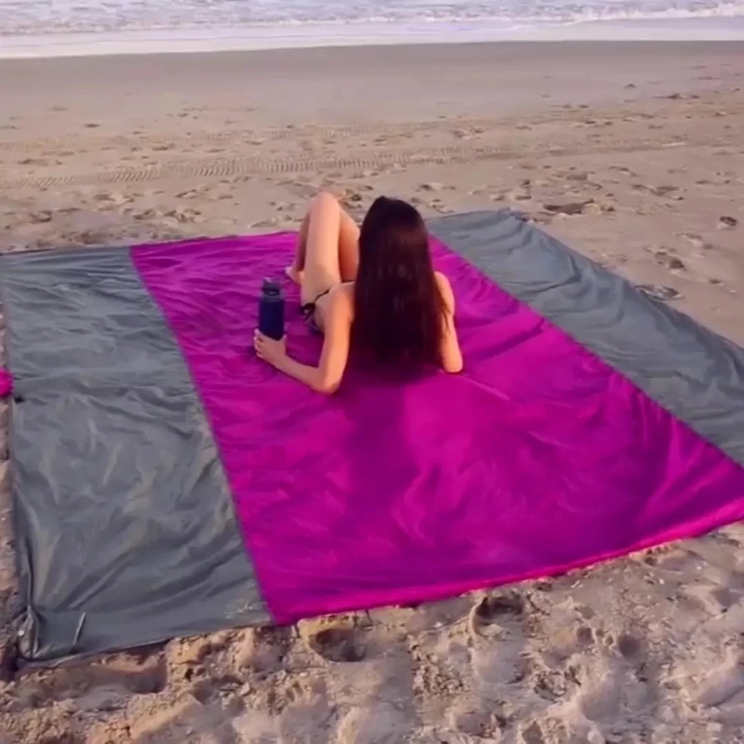 2025 Fashion No Sand Beach Towels Mat Anti Sand Beach Mat Waterproof Beach Blanket Oversized Pocket Picnic Camping Windproof Mat