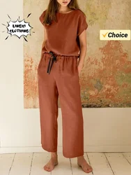 2024 New Matching Series Plus Size Women's Clothing Set Fashion Cotton and Hemp Short Sleeved Shirt Wide Leg Pants Two Piece Set