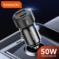 toocki USB Car Charger Fast Charging 50W PD Type C Quick Charge USB C Car Phone Charger 12v 24v For iPhone 1413 12 Xiaomi 13 12