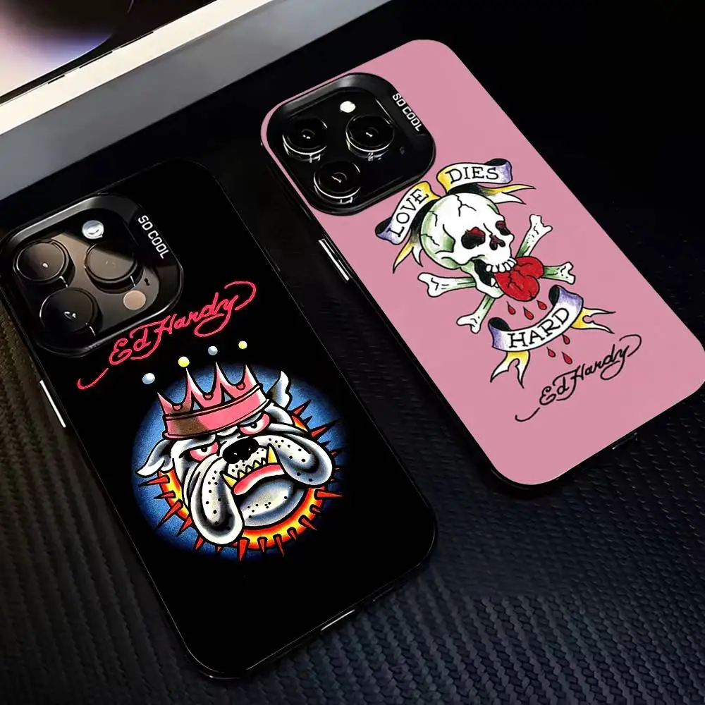 

Classic Ed Brands Hardy Phone Case For iPhone 17,16,15,14,13,12,11 Plus,Pro Max,XS,Colorful Silver Black Cover