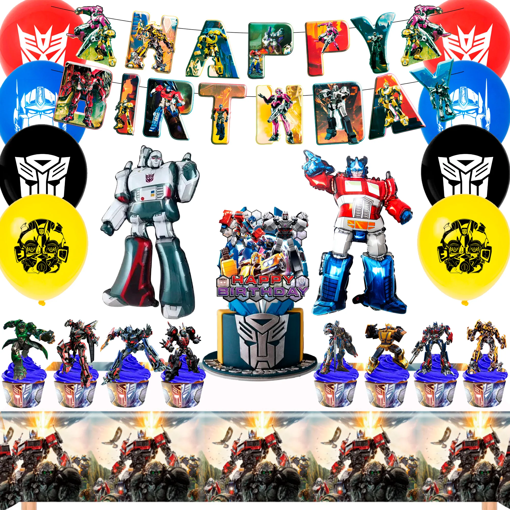 29 pezzi Transformers Decorazioni per feste-Transformers Palloncino Banner Cake Topper Tovaglia ecc. Trasformatore Forniture per feste di compleanno