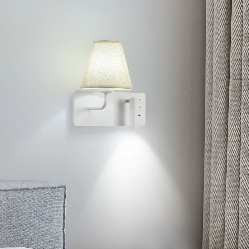 Modern Indoor USB Bedside Reading Wall Lamp LED Nordic Bedroom Background Wall Sconce Study Room Spotlight With Switch Lighting