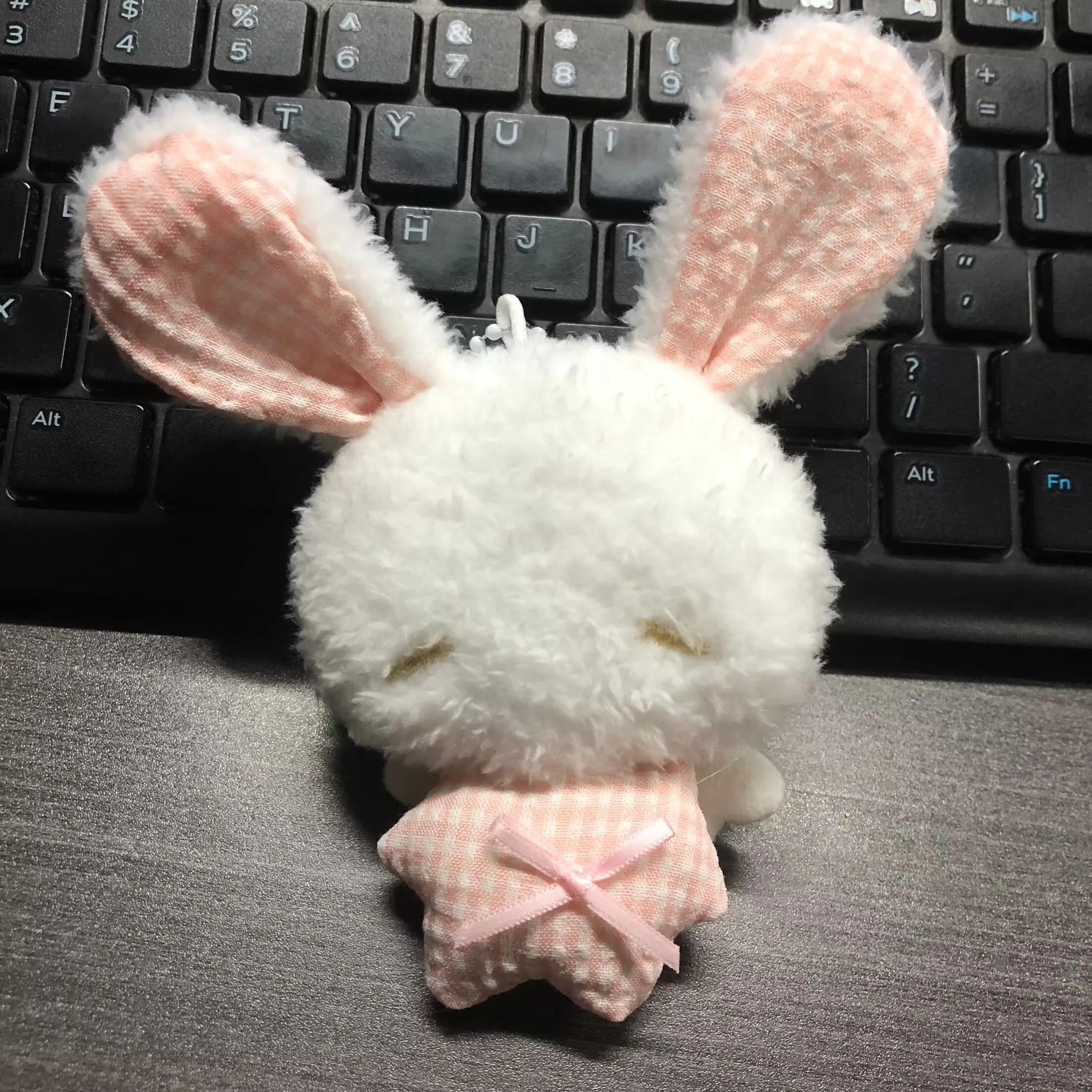 Sweet Bunny Plush Key Ring Gingham Checkered Ears Star Bow Rabbit Stuffed Doll Key Chain Handbag Accessory