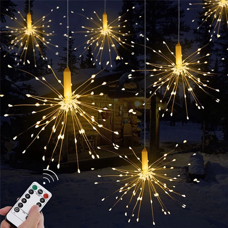 Guirxiété lumineuse dégradée de feu d'artifice extérieur, 200LED, 8 modes, étoile de torsion VPN, fil de cuivre, guirxiété de Noël, lumières pour jardin, décor de vacances