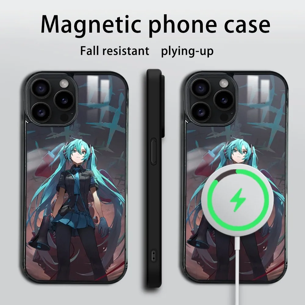 Anime Cute H-Hatsune Miku Phone Case For iPhone 16 15 14 13 12 11 Pro Max Plus Mini Magsafe Mirror Wireless Magnetic Cover