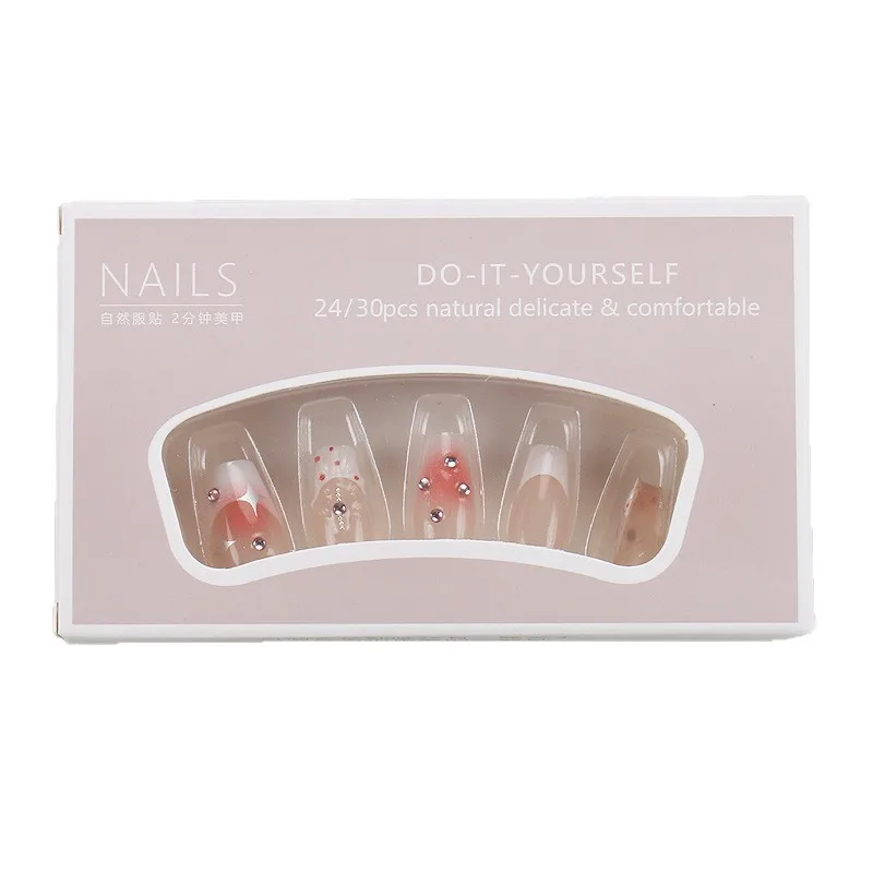 

Wearing nail pure handmade French rhinestone nail art piece Cat's eye short ladder fake nail removable