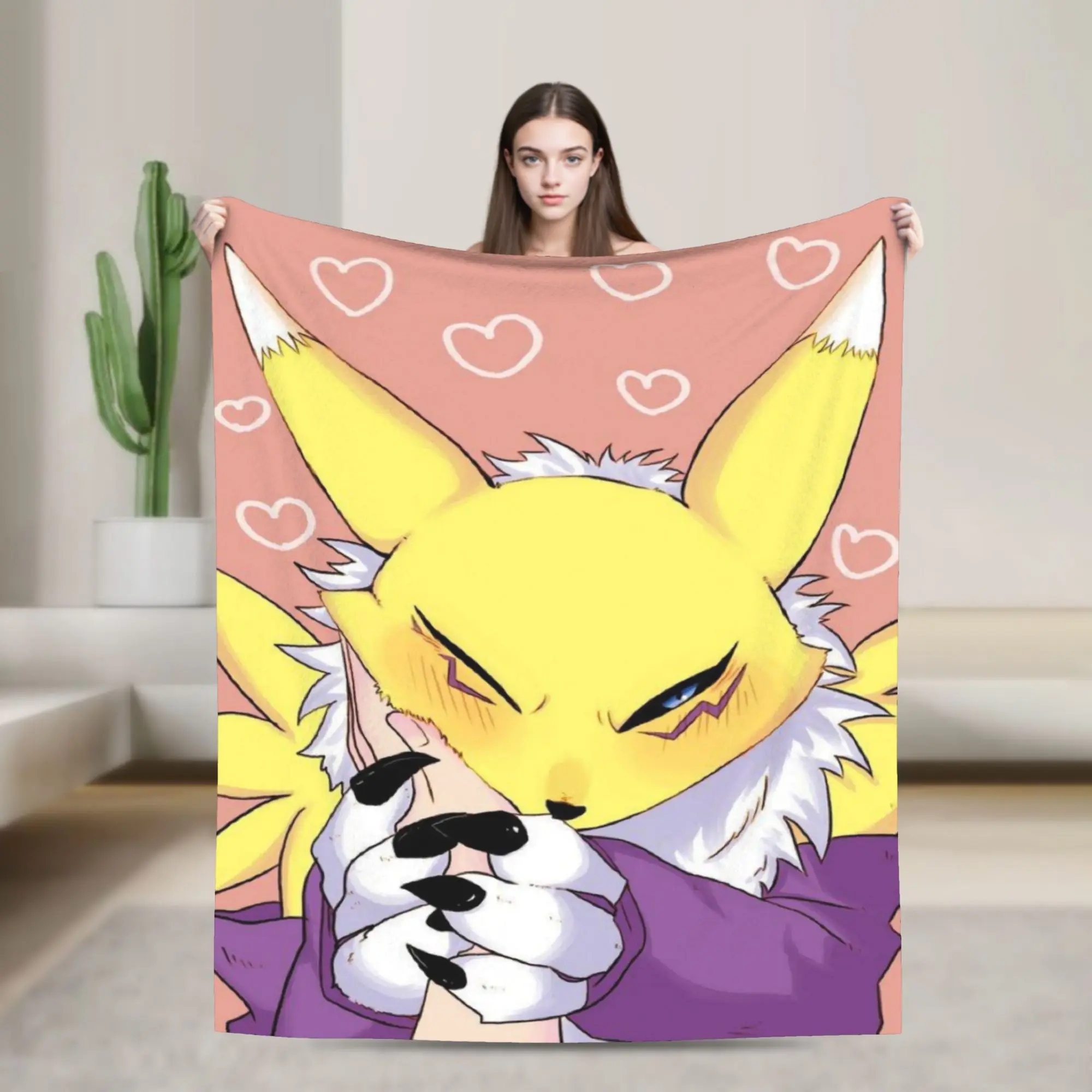 Anime Renamon Flannel Blankets Boy Girl  Warm Bedding Throws Winter Home Decor Bedspread Sofa Bed Cover