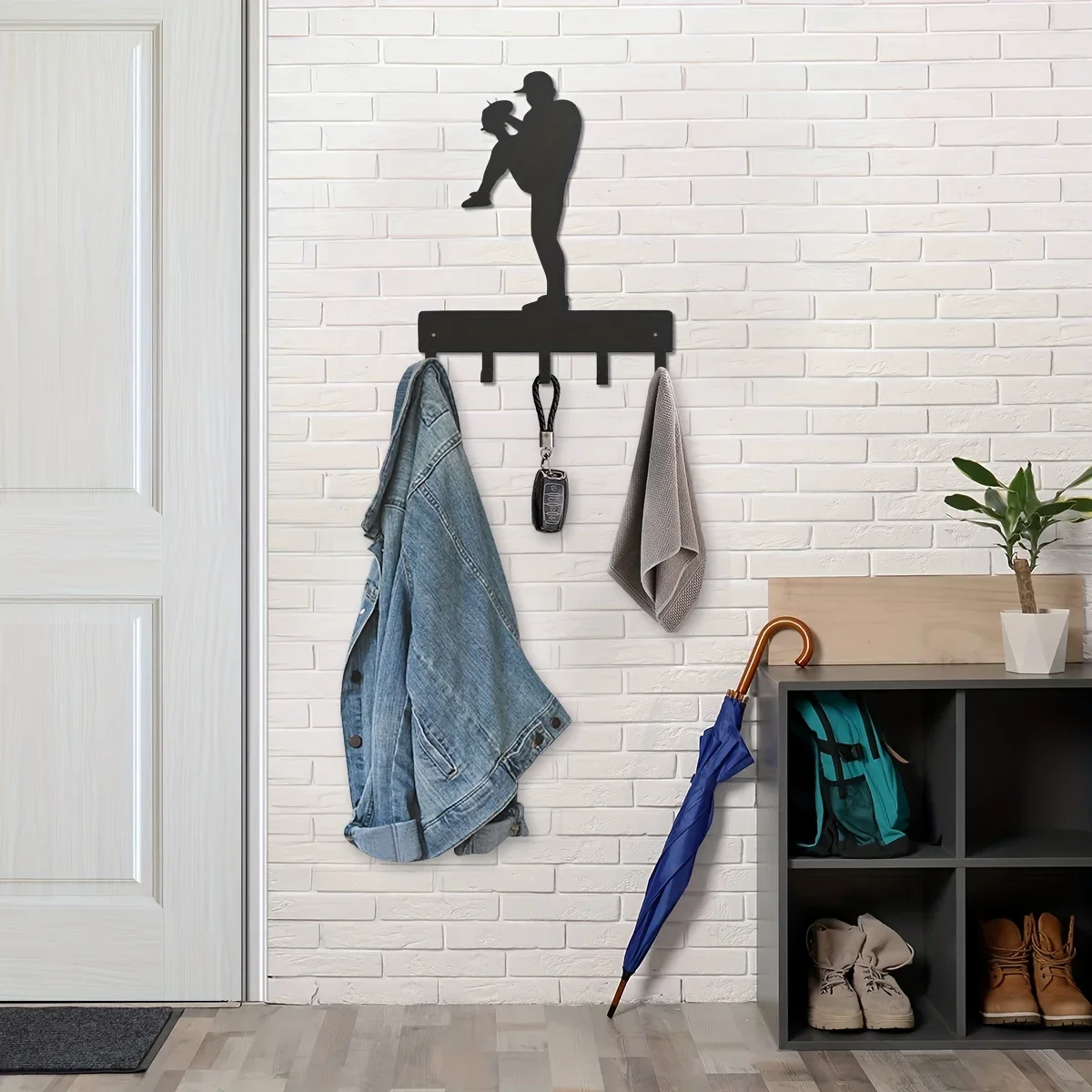 

Metal Baseball Pitcher Wall Key Holder - Storage Hooks For Home Or Office Iron Crafts Decorative Hook Wall hanging