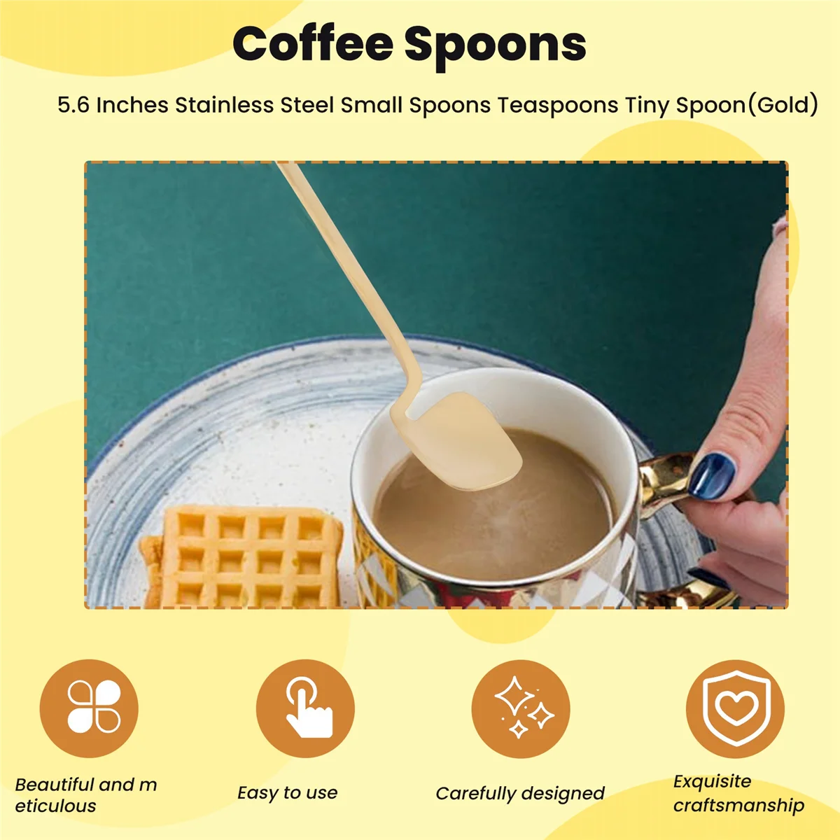 2025+Coffee Spoons,6 Pieces Espresso Spoons,5.6 Inches Stainless Steel Small Spoons Teaspoons Tiny Spoon(Gold)
