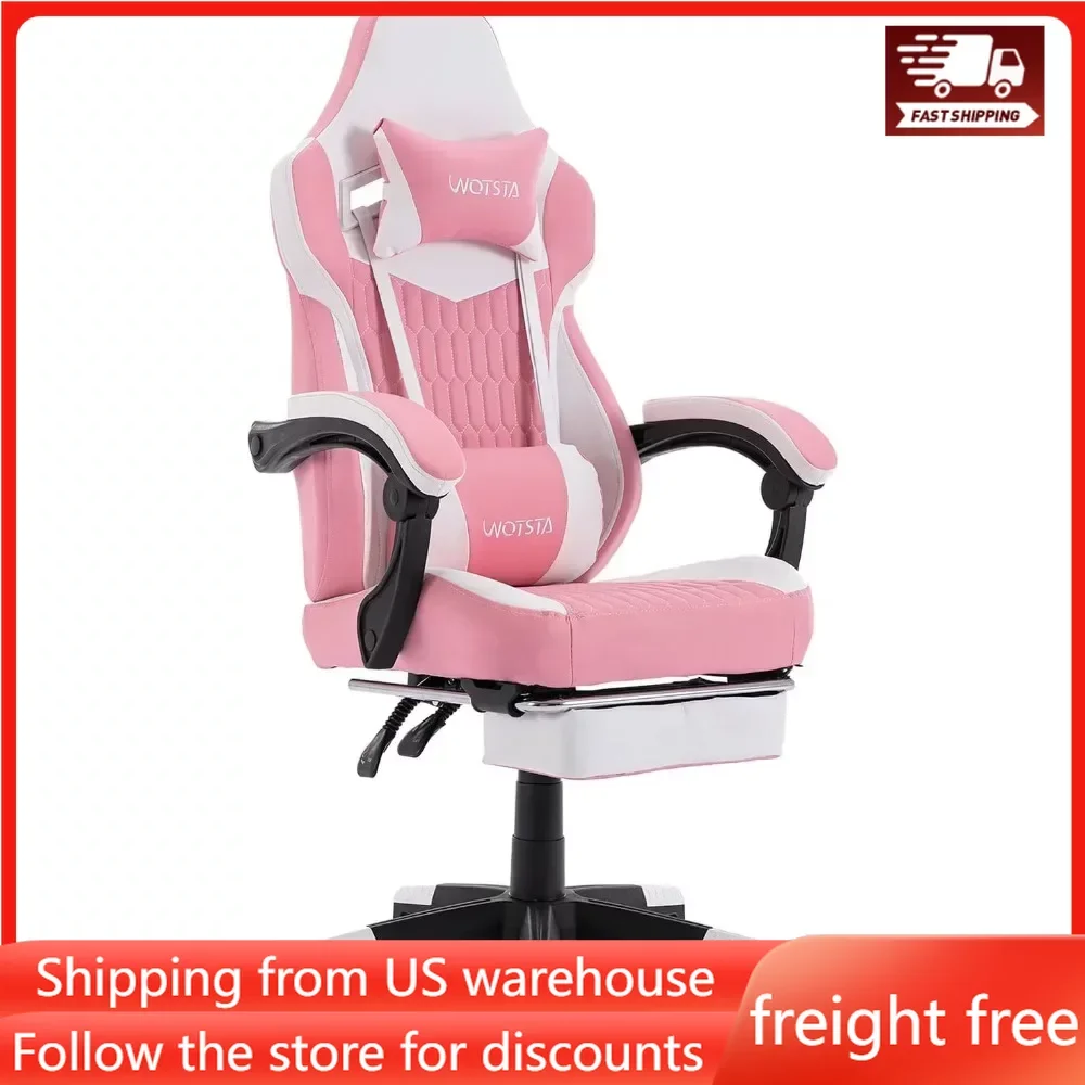 

High Back Gaming Chairs PVC Leather Ergonomic Gamer Chair With Adjustable Headrest Lumbar Support for Office/Home (Pink) Desk