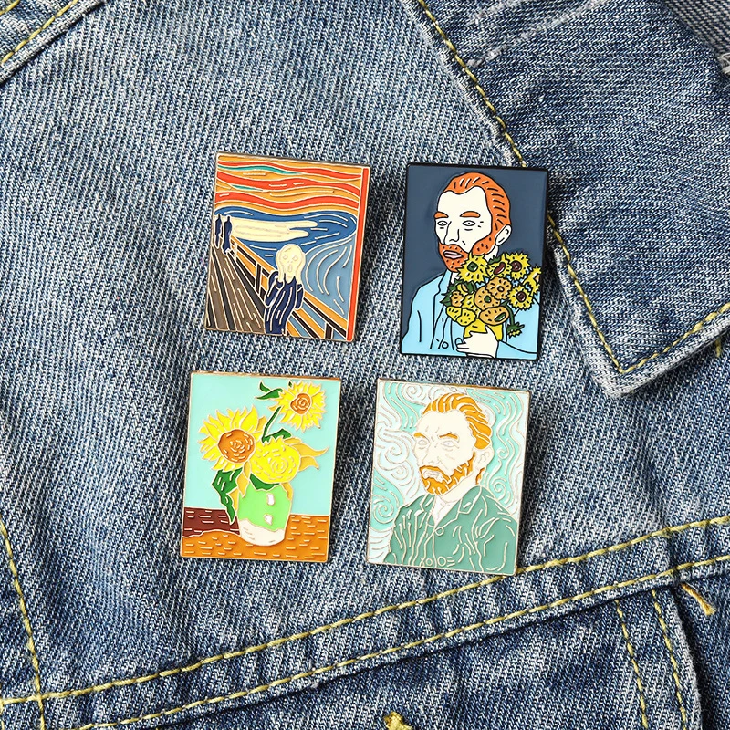 Broche étoile lune tournesol, épingle d'art Van Gogh, épingles à revers Van Gogh, peinture à l'huile, broche Van Gogh, galaxie