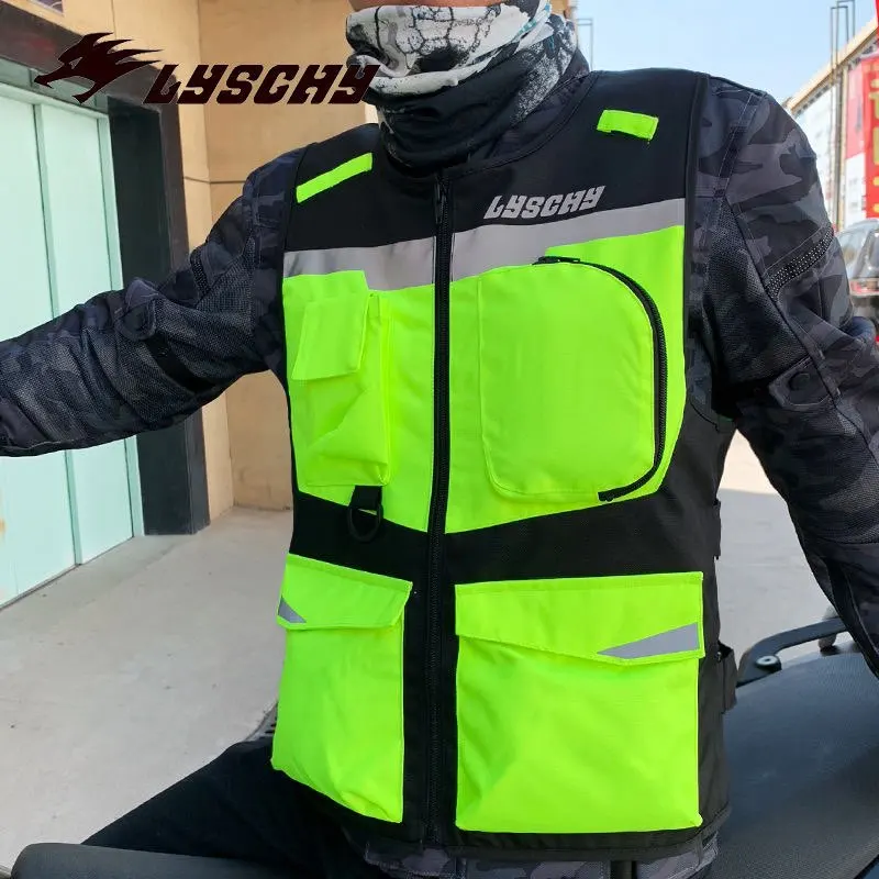 

LYSCHY Motorcycle Vest Reflective High Visibility Motocross Safty Waistcoat Warning Clothing CE Anti-fall Protection Rider Vest