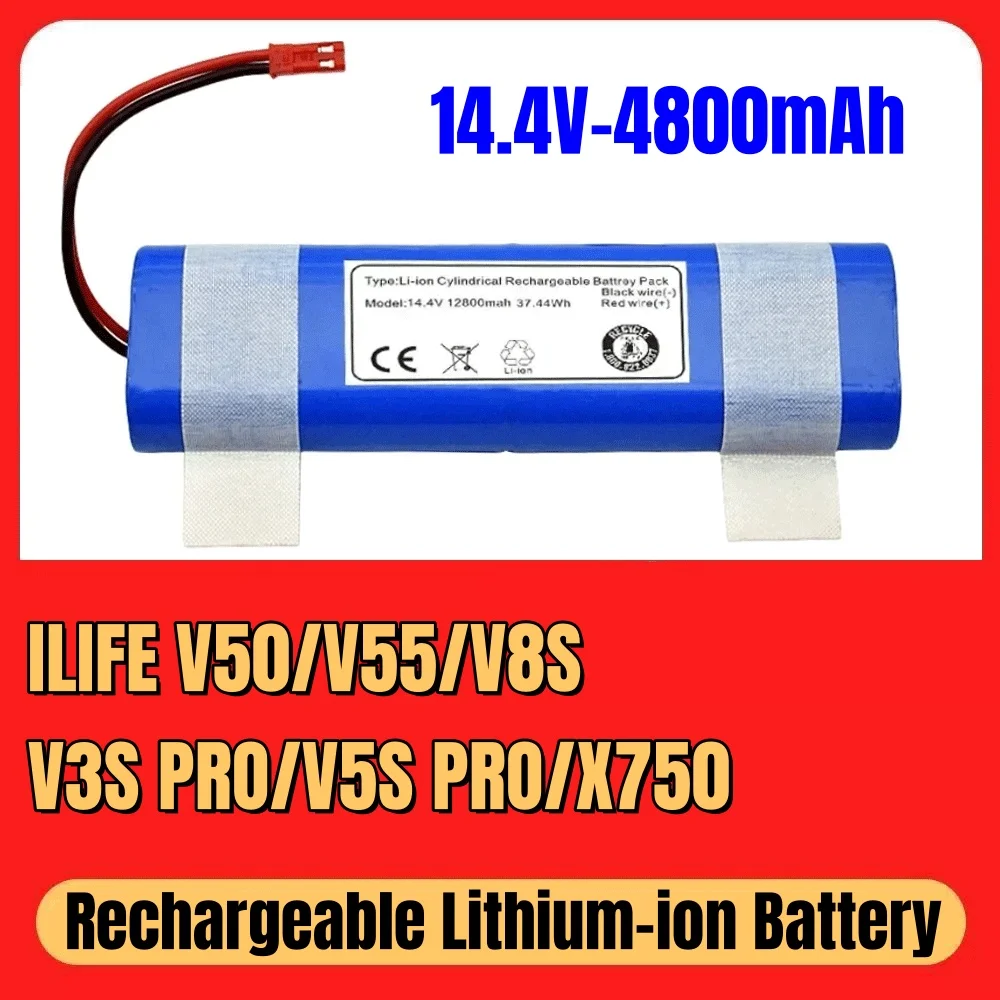 

Rechargeable lithium-ion battery for robot vacuum cleaner iLife V50, V55, V5s, 18650B4-4S1P-AGX-2 (4800mAh)