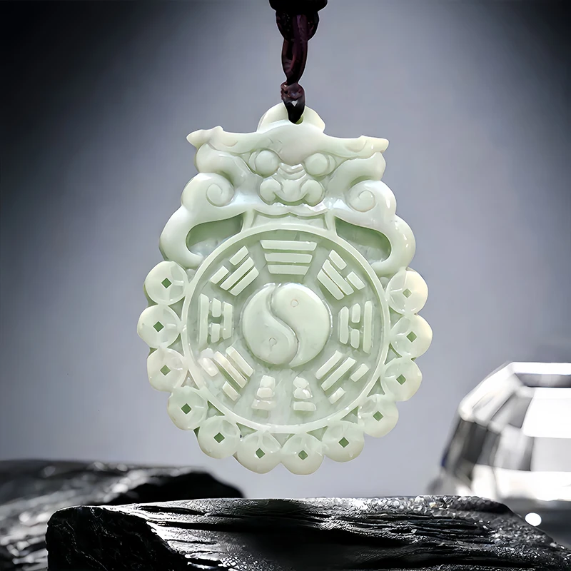 Green Real Jade Tai Chi Pendant Necklace Charm Fashion Gemstones Amulet Carved Jewelry Luxury Vintage Chinese Natural Stone