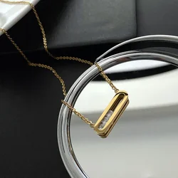 Titanium Steel Not Fade Necklace Female Rectangular Banboo pendant Zircon Clavicle Chain Plated Gold color Simple Jewelry