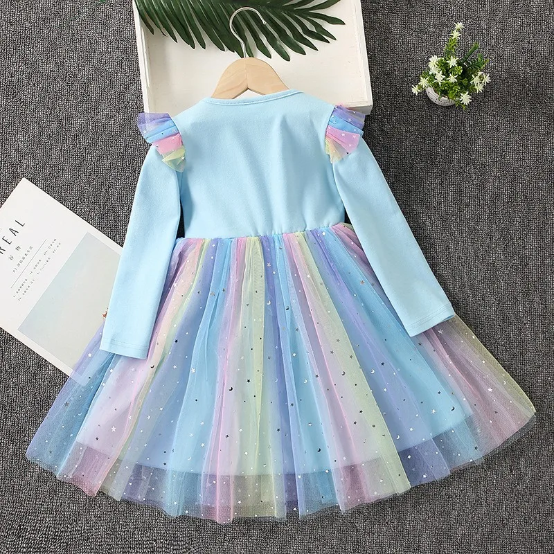 2024 New Princess Dress Girls Dress Long-sleeved For Children\'s Party Clothes Elsa Frozen Dress Spring Autumn Kids Dress 2-9Y