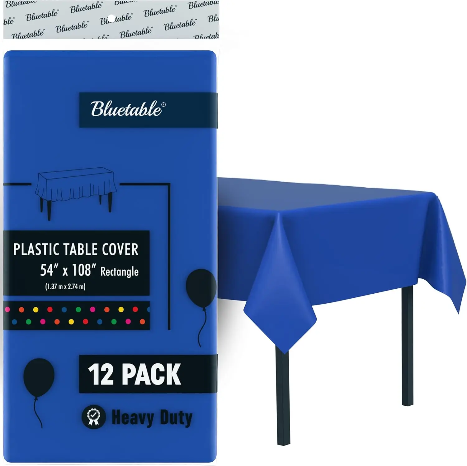 

Plastic Tablecloth Disposable Blue (12 Pack) Bulk - Ultra Heavy Duty Table Cloth Rectangle (54” x 108”) 6 Foot or 8 Fo