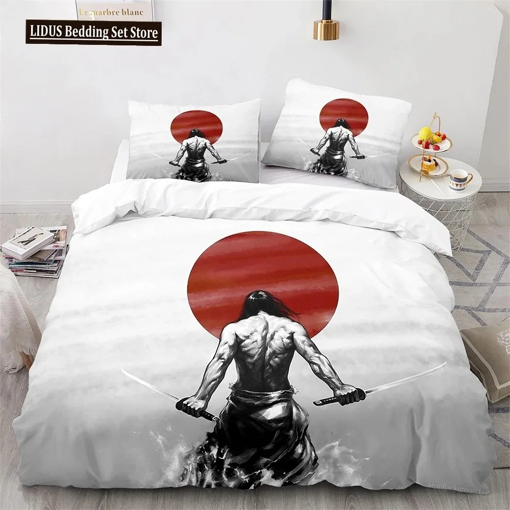 Japanese-Style Bedding Set Ukiyo-e Theme Comforter Cover Sea Wave Red Sun Pattern Decor Duvet Cover For Kids Teen King Full Size