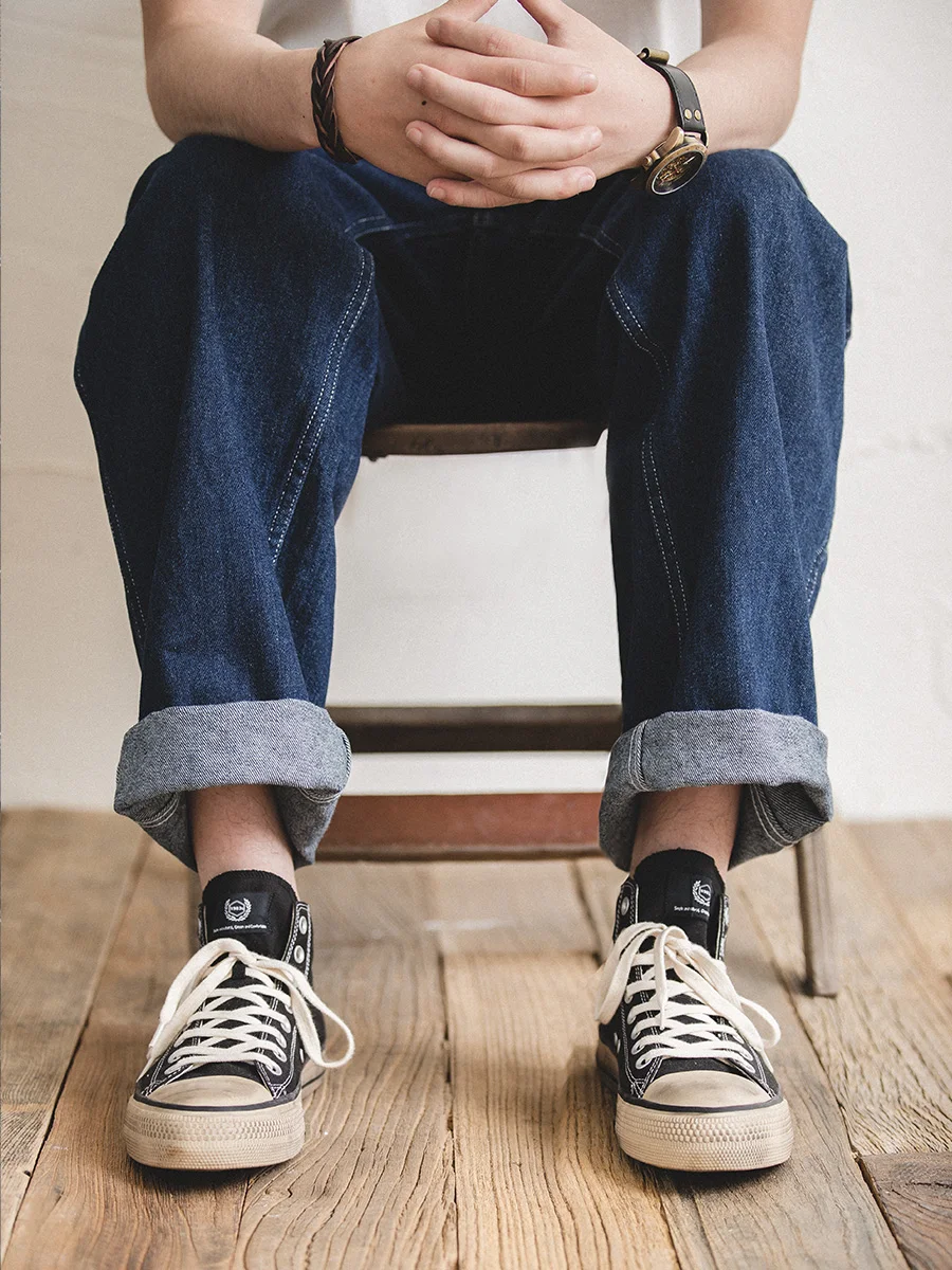 

Винтажные свободные прямые джинсы Maden в Гонконге, темно-синие повседневные длинные брюки большого размера для мужчин, весенний сезон