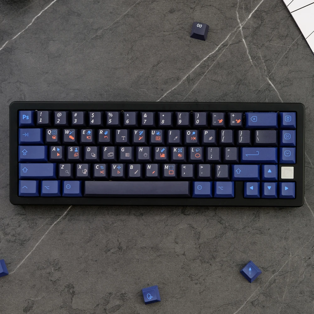 

129 Keys PS Programmer Keycaps PBT Dye Sublimation Cherry Profile Black Blue For Mx Switch Mechanical Keyboard GK61 67 75 87 980