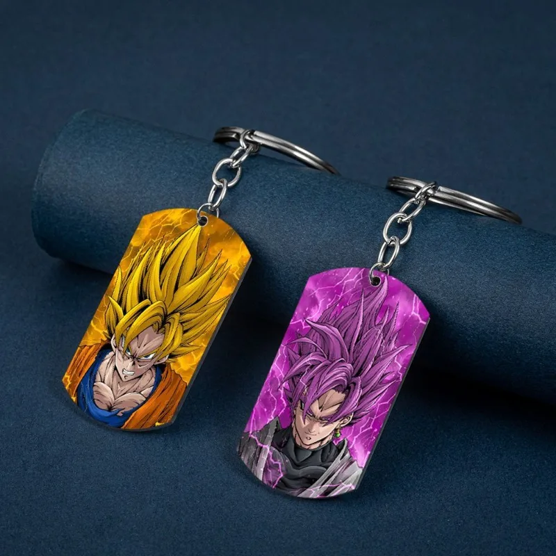 

Dragon Ball Z Goku Color Printed Stainless Steel Keychain Anime Accessories Military Style Pendant