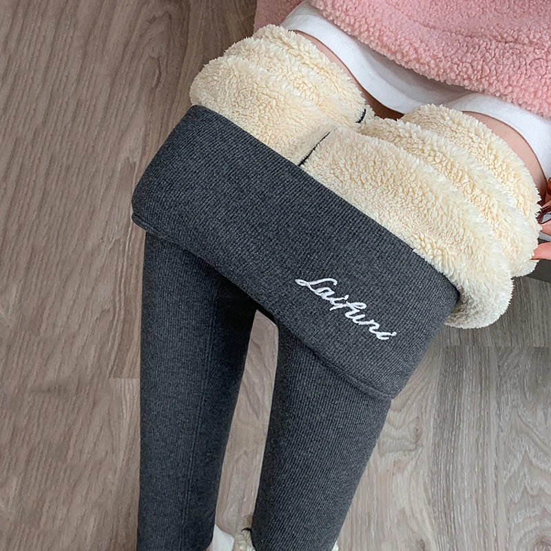 الشتاء رشاقته الحرارية طماق النساء مريحة عالية الخصر مرونة بناطيل تدفئة امرأة صوف مبطن المخملية إبقاء بناطيل تدفئة #1
