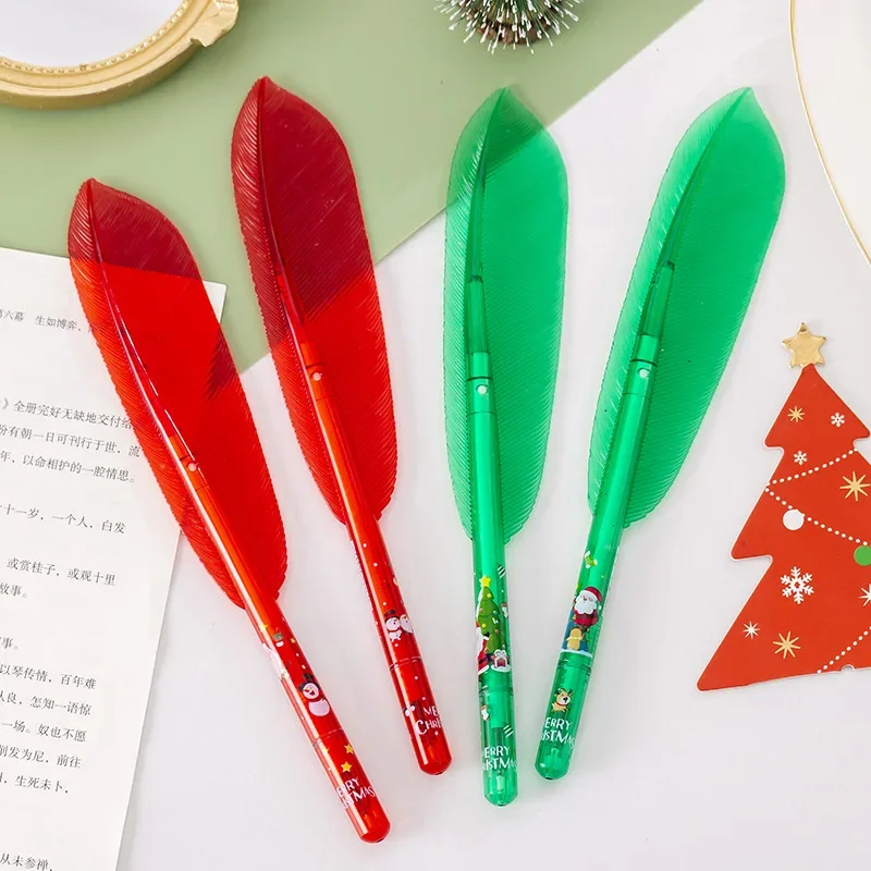 50PCS  Christmas Gift Small Gift Creative Feather Shaped Christmas Neutral Pen Student Stationery Prize Pen