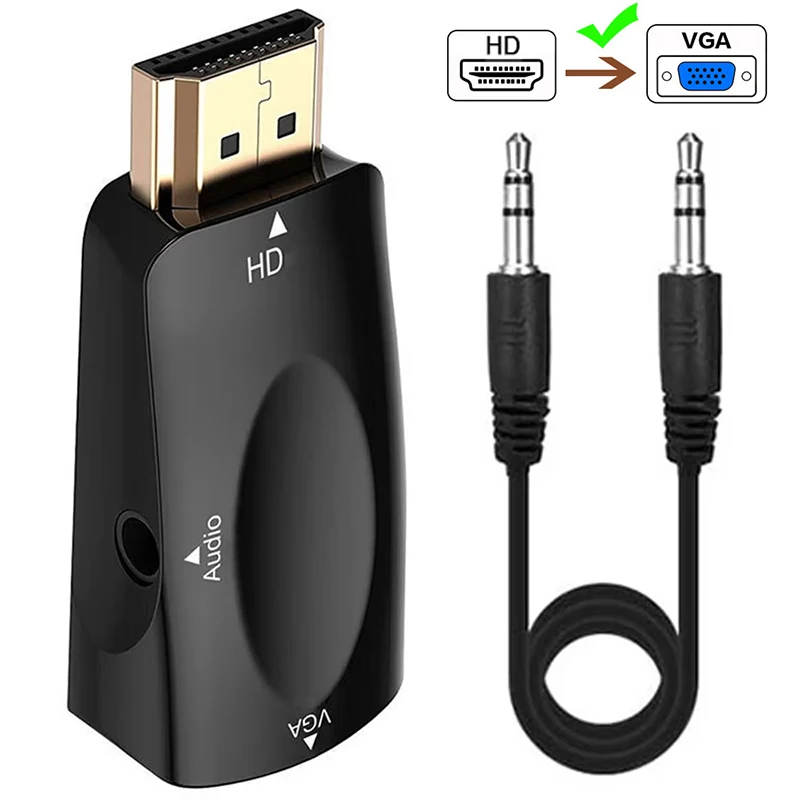 HDMI-compatible Male to VGA Female Adapter With 3.5mm Jack Audio Cable HD 1080P For PC Laptop TV Box Computer Display Projector
