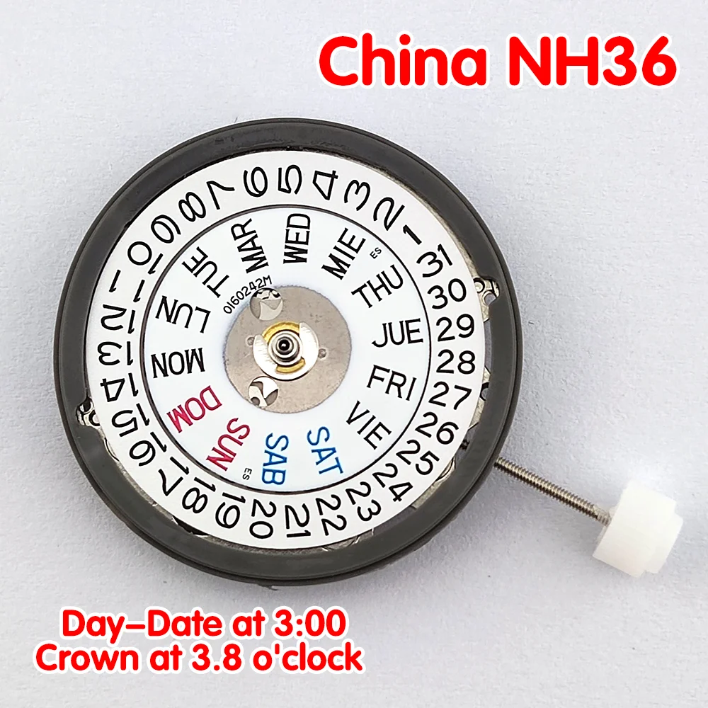China NH36 Movement 3.0H/3.8H/4.2H Window Automatic Movement High Accuracy 24 Jewels Mod Watch Replacement Japan NH36 Movement