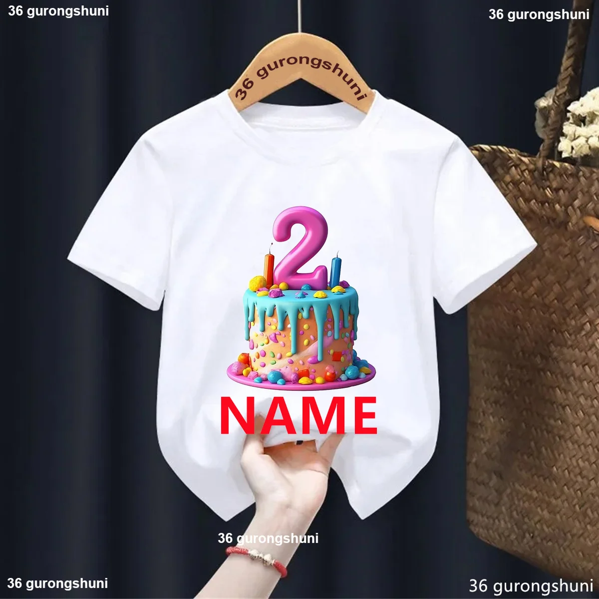 

New Girls T-Shirt 1-9th Birthday Cake With Numbers Print For Children'S Birthday Party Gift Personalized Name Cute Baby Tshirt