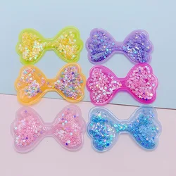 18Pcs 6*3.5CM Transparent Bling Bling Bowknot Flowing Patches Appliques For DIY Children Hair Clip Accessories