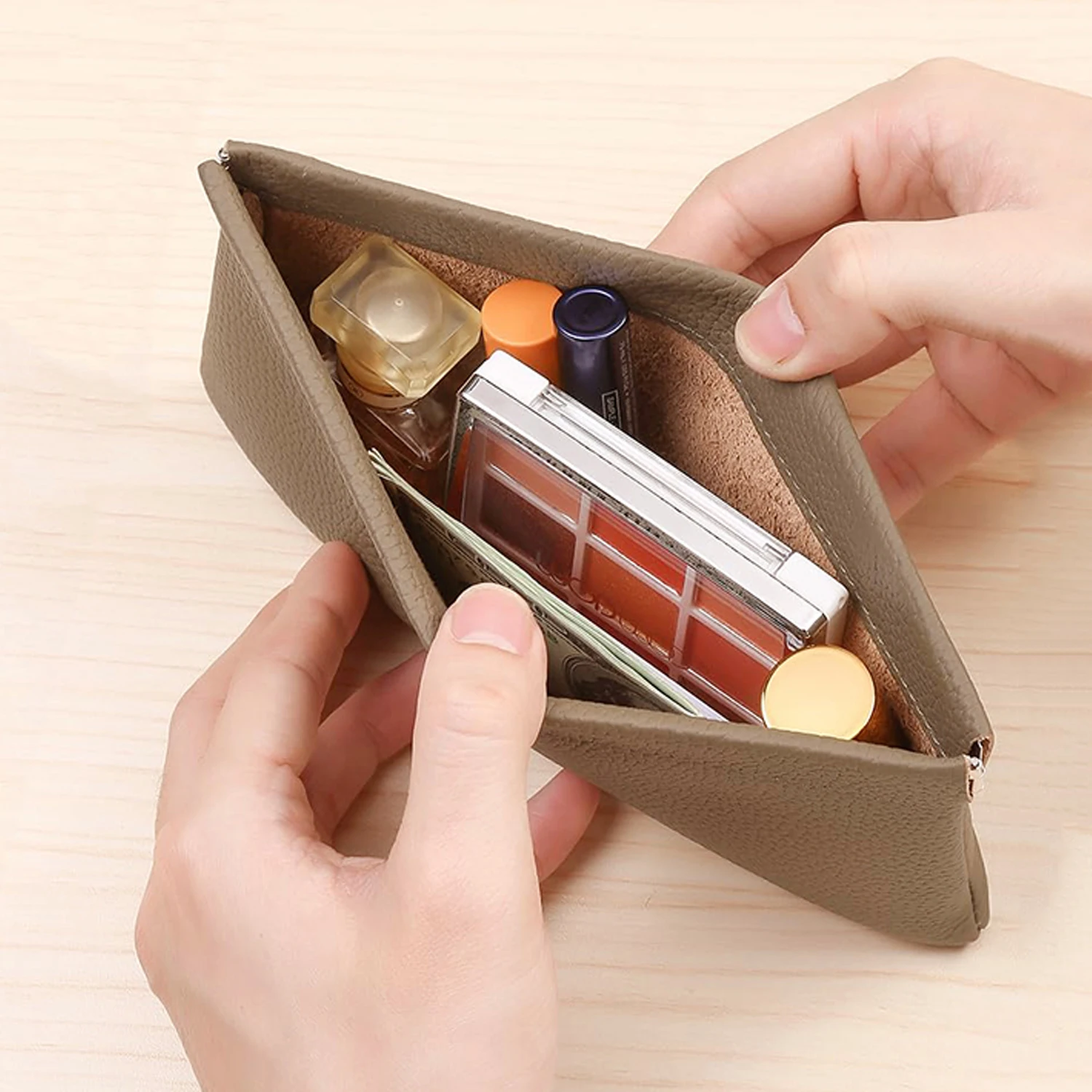 Selbstschließende PU-Leder Lange Geldbörse Mini Damen Kleine Geldbörse Münzgeldbörse Ausweishalter Kopfhörer-Datenkabel-Aufbewahrung Bargeldtasche