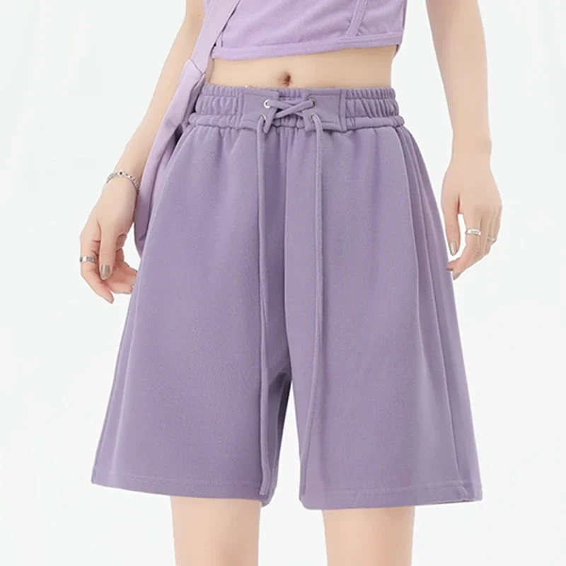 عادية فضفاض واسعة الساق السراويل الرياضية النساء 2025 في الهواء الطلق عالية الخصر مستقيم سراويل قصيرة امرأة مرونة الخصر رياضة التنس السراويل #6