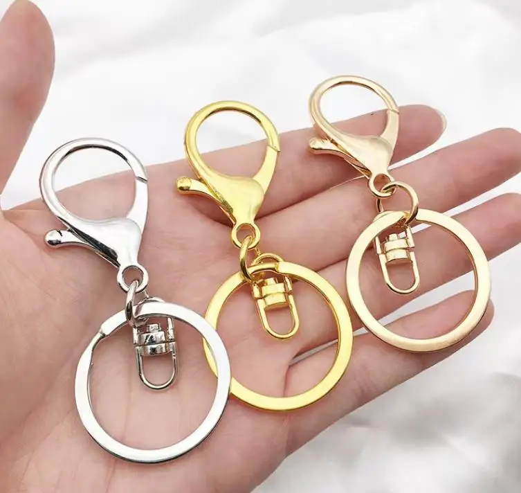 500pcs 30mm Hook Key Chains Keyrings Round Golden Silver-Plate Lobster Clasp Keychain for Jewelry Making SN4574