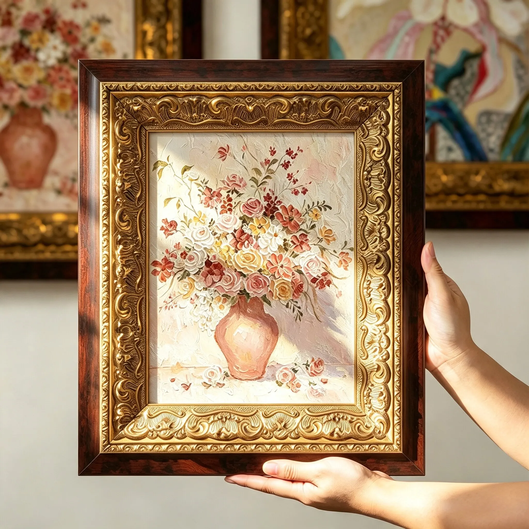 Baroque Luxury Mahogany Gold Ornate Wood Art Frame Solid Frame for Botanical Flower Fine Art & Elegant Classic Home Decoration