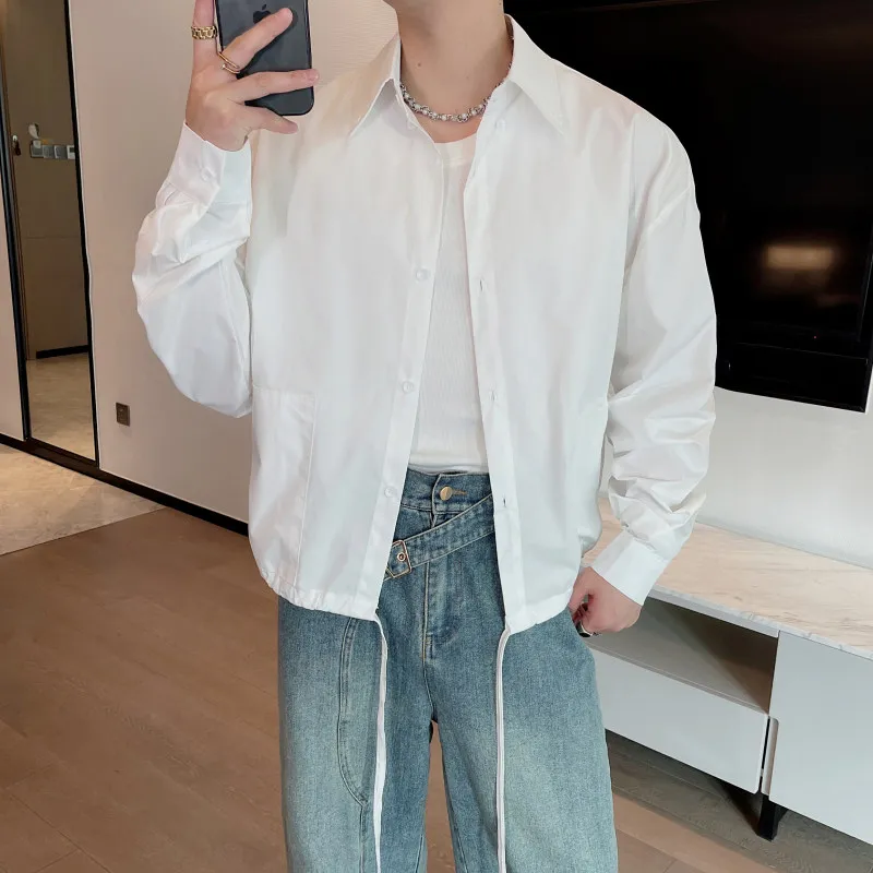 

Early Autumn Casual ort Sle Men's Open Cardigan Versatile Basic ape Design Dstring Hem Breathable Cotton irt